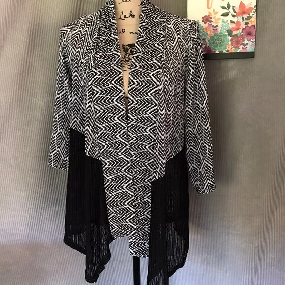 CHICO'S black white mesh kimono light cardigan 0X - Picture 2 of 14